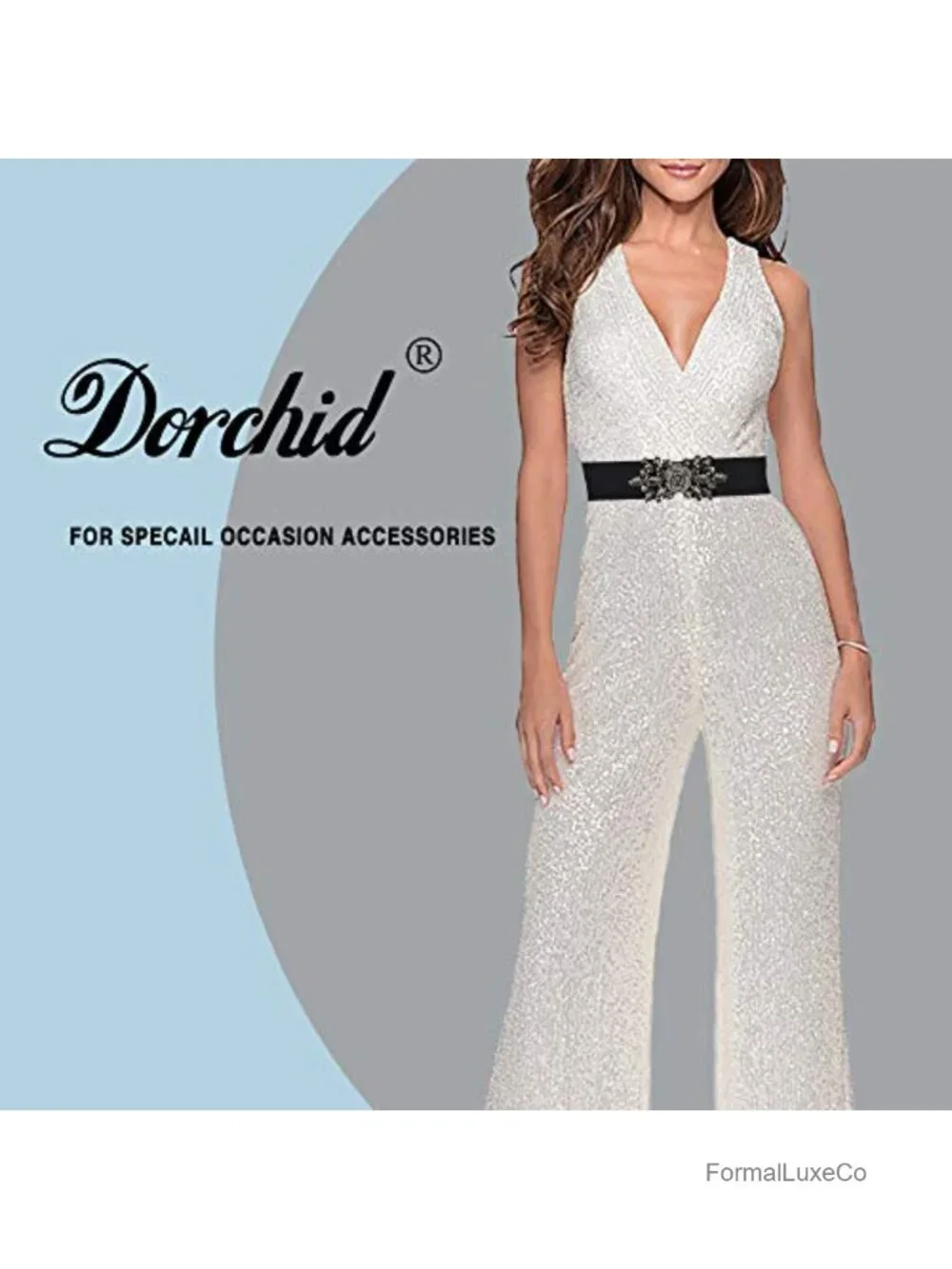 Wide Rhinestone Stretch Waist Belt Women's Crystal Dress Belt